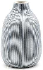 Adam Thin Blue Stripes Handcrafted Porcelain Bud Vase