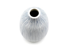 Adam Thin Blue Stripes Handcrafted Porcelain Bud Vase