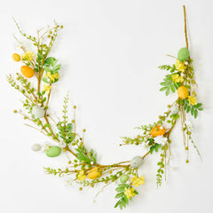 Garland Easter Eggs, Spring Flowers and Green Leaves 57in