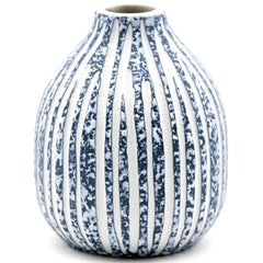 Adam Blue Stripe Texture Handcrafted Porcelain Bud Vase