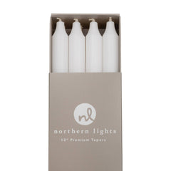 12" Taper Candles - 12pc Box: Pure White