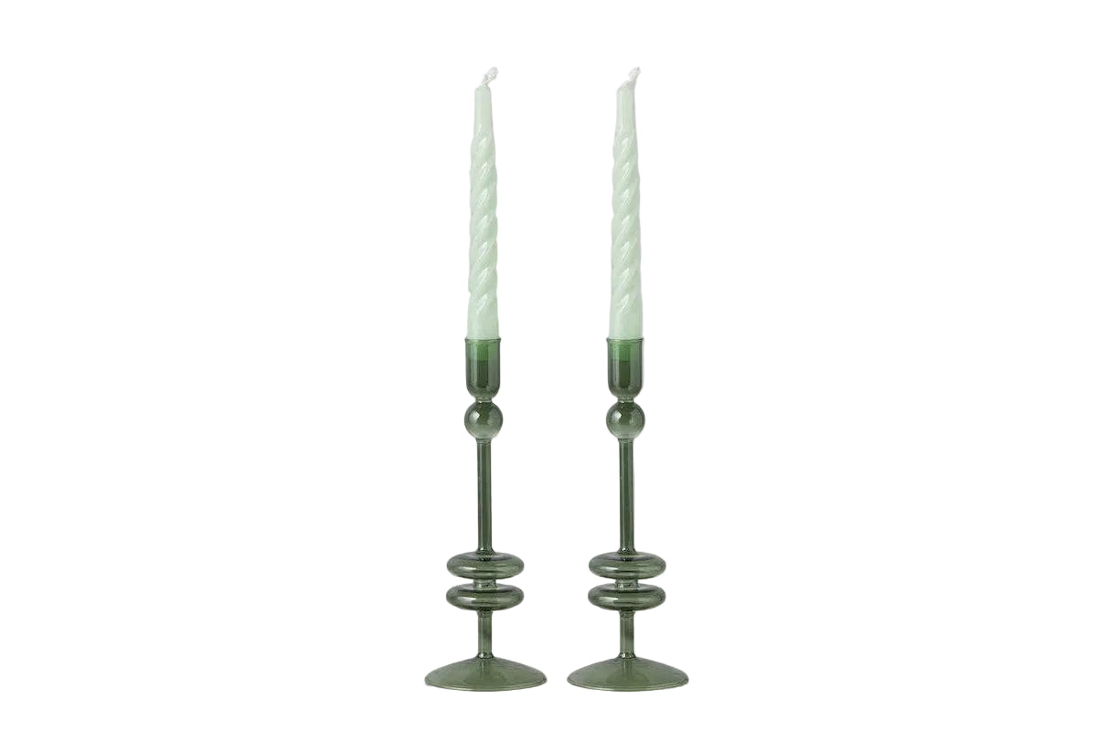 Angelique Glass Candlestick Emerald, Single, 10in