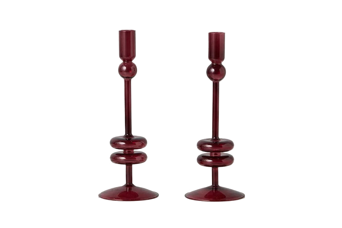 Angelique Glass Candlestick Merlot Red, Single, 10in