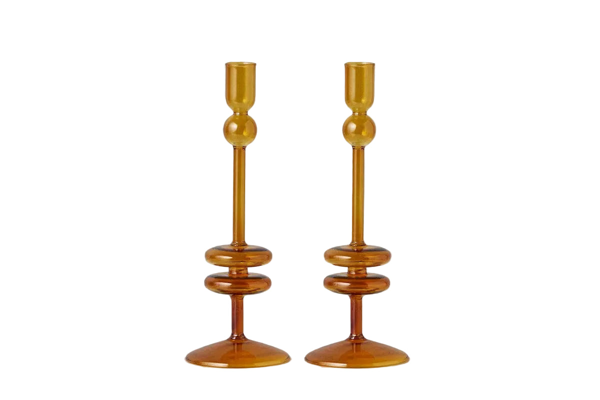 Angelique Glass Candlestick Amber Orange, Single, 10in