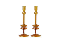 Angelique Glass Candlestick Amber Orange, Single, 10in