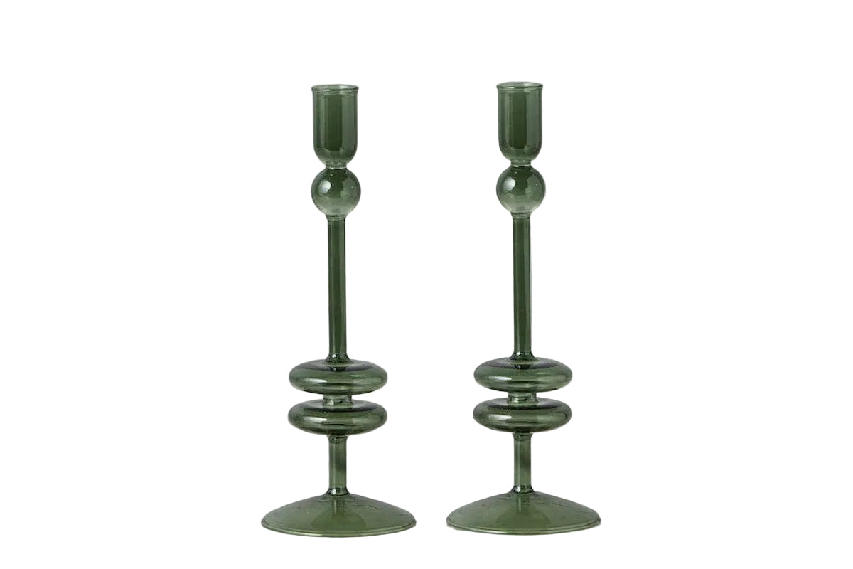 Angelique Glass Candlestick Emerald, Single, 10in