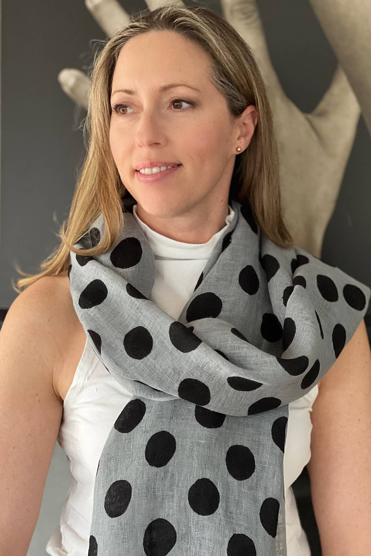 Dots Black and Grey Linen Scarf