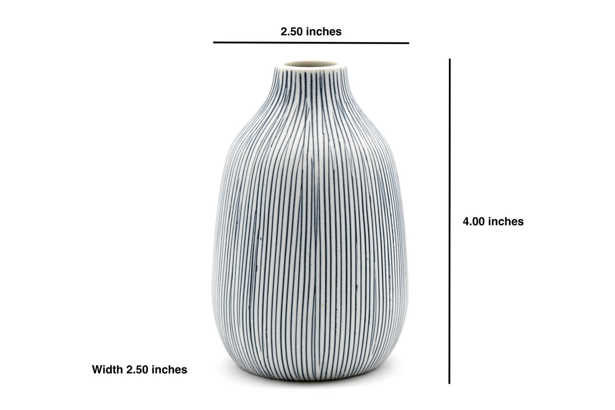 Adam Thin Blue Stripes Handcrafted Porcelain Bud Vase