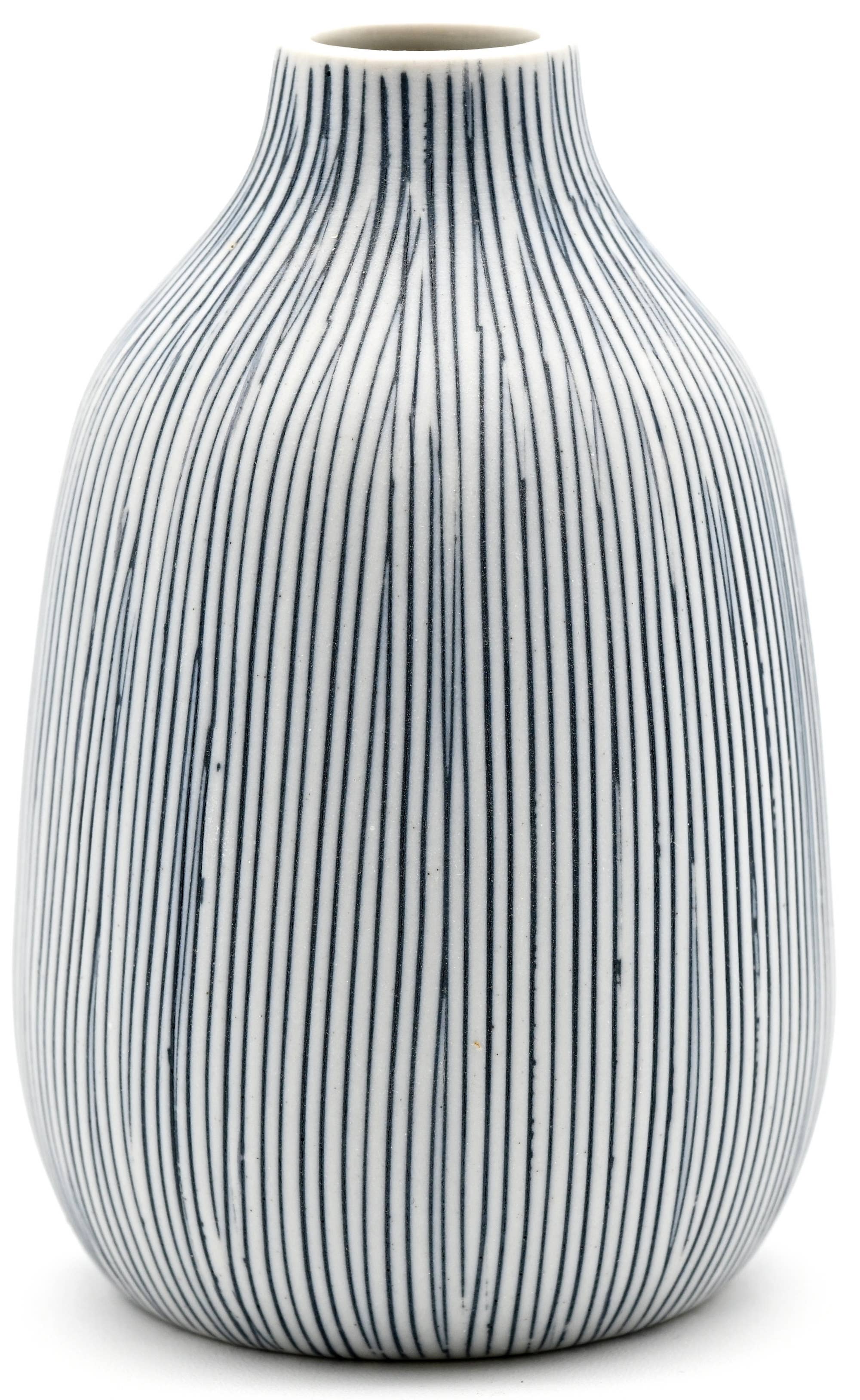 Adam Thin Blue Stripes Handcrafted Porcelain Bud Vase