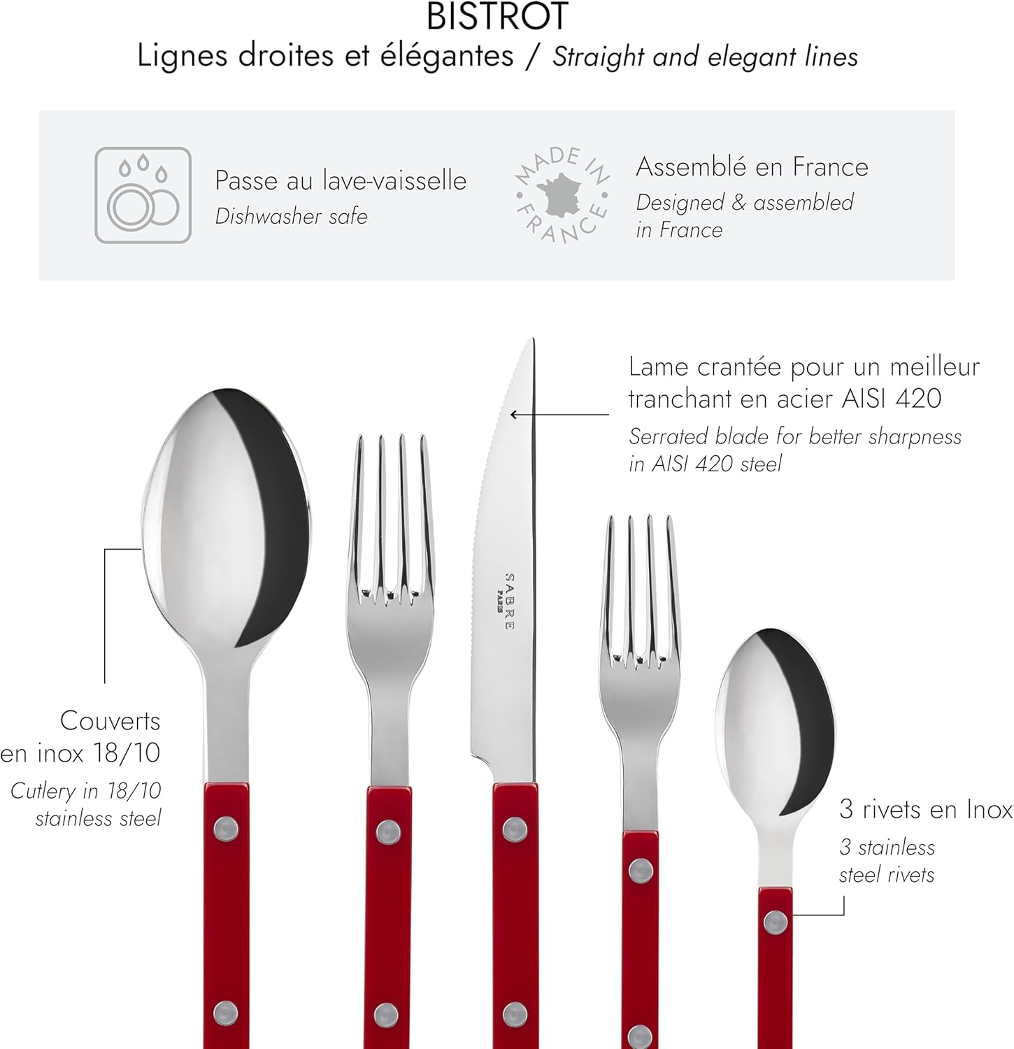 Bistrot Burgundy Five Piece Flatware Set