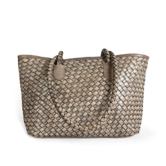 Emily Woven Leather Tote in Driftwood Grey