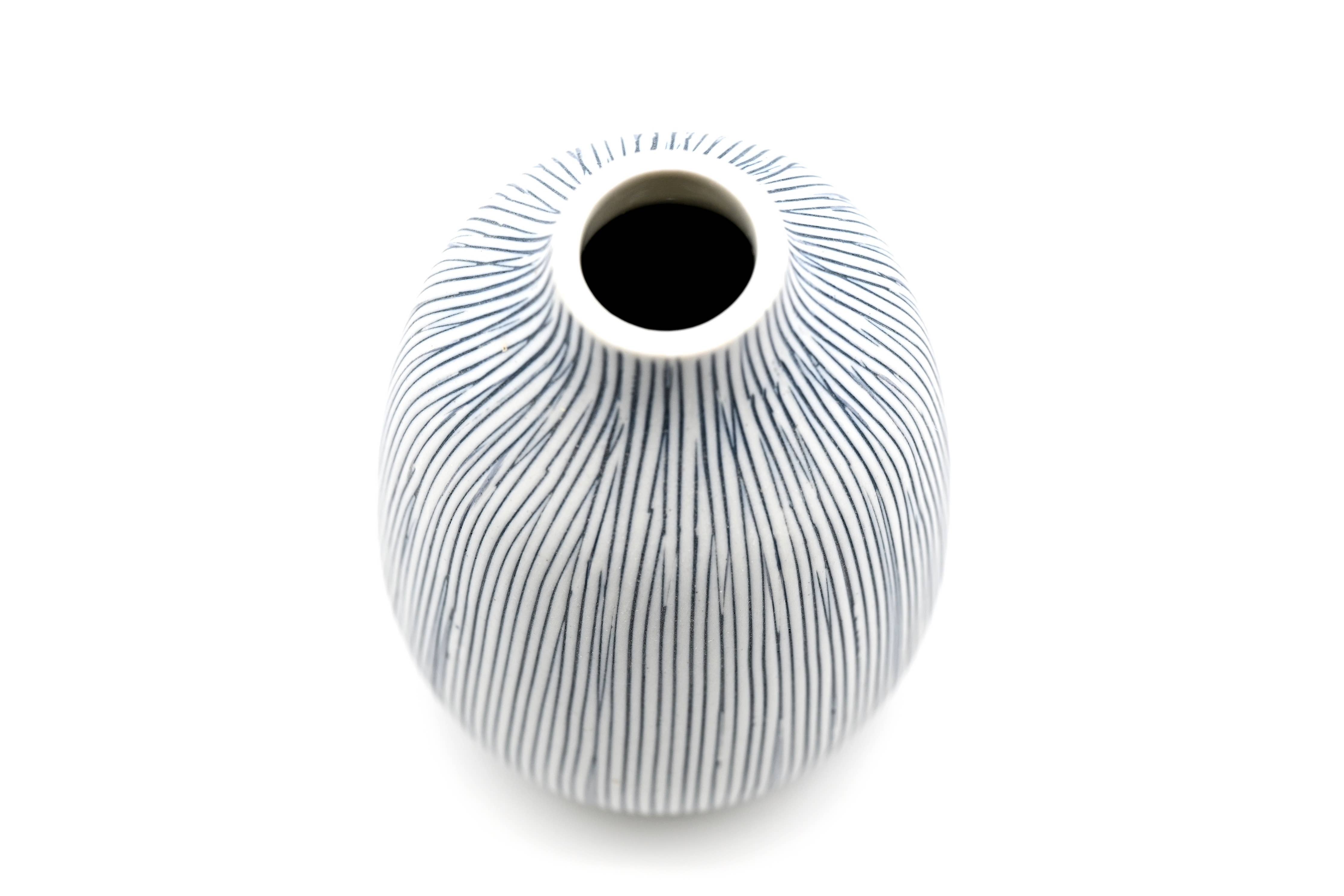 Adam Thin Blue Stripes Handcrafted Porcelain Bud Vase