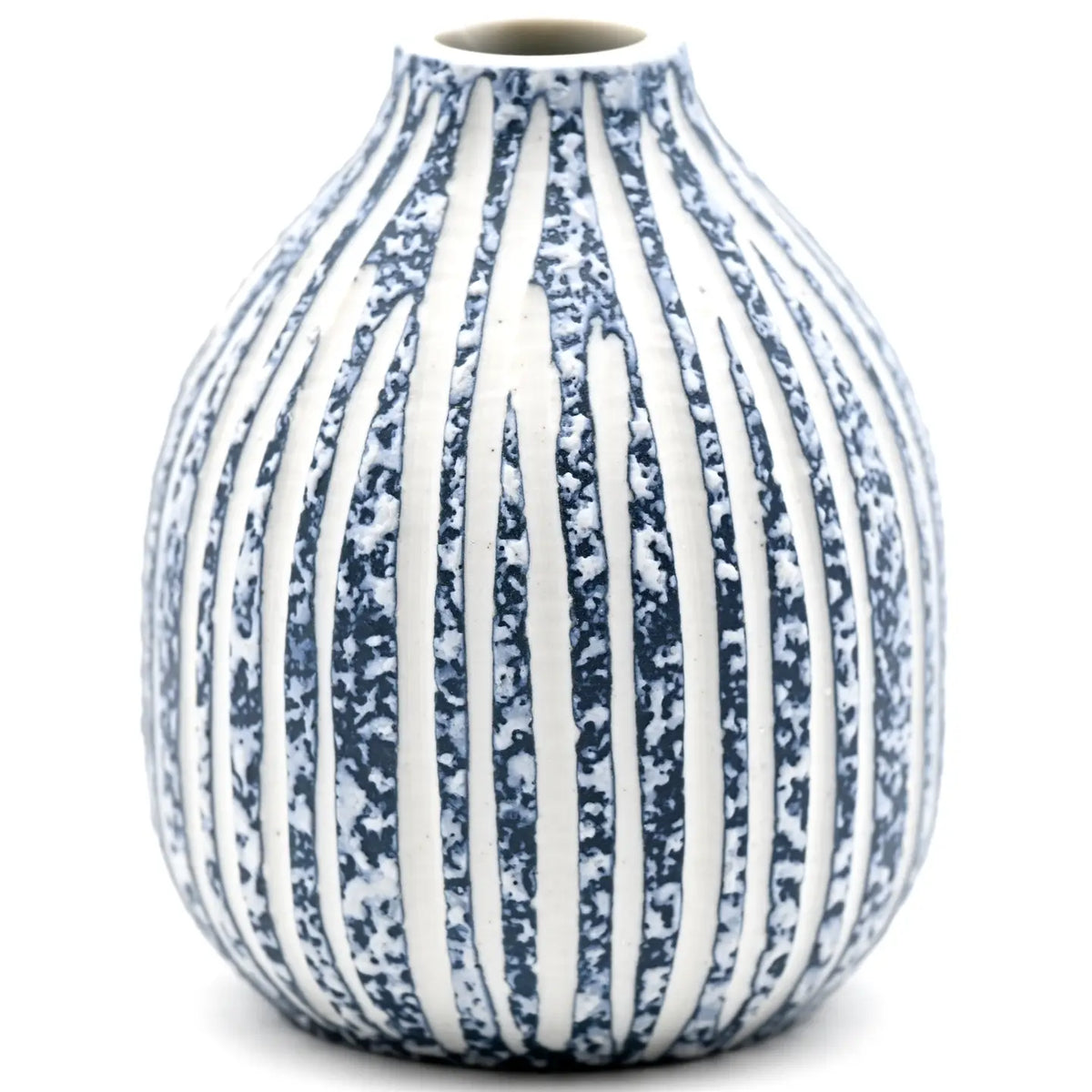 Adam Blue Stripe Texture Handcrafted Porcelain Bud Vase
