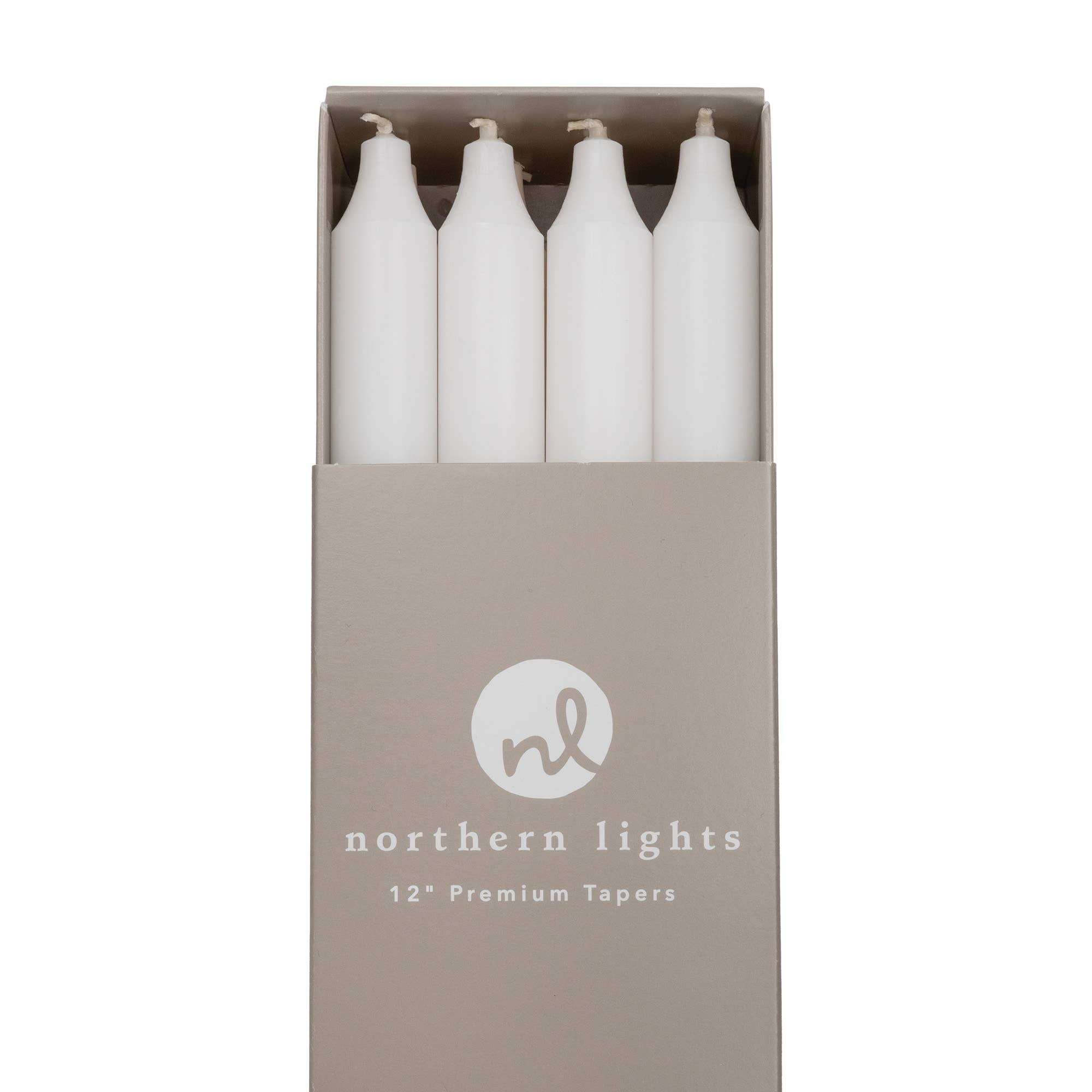 12" Taper Candles - 12pc Box: Pure White