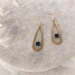 Lapis Drop Earring in Brass Teardrop