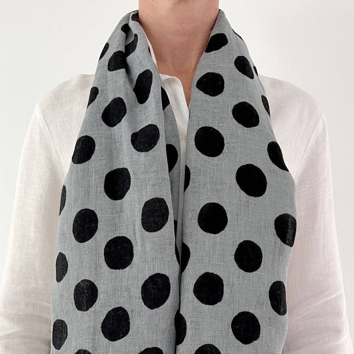 Dots Black and Grey Linen Scarf