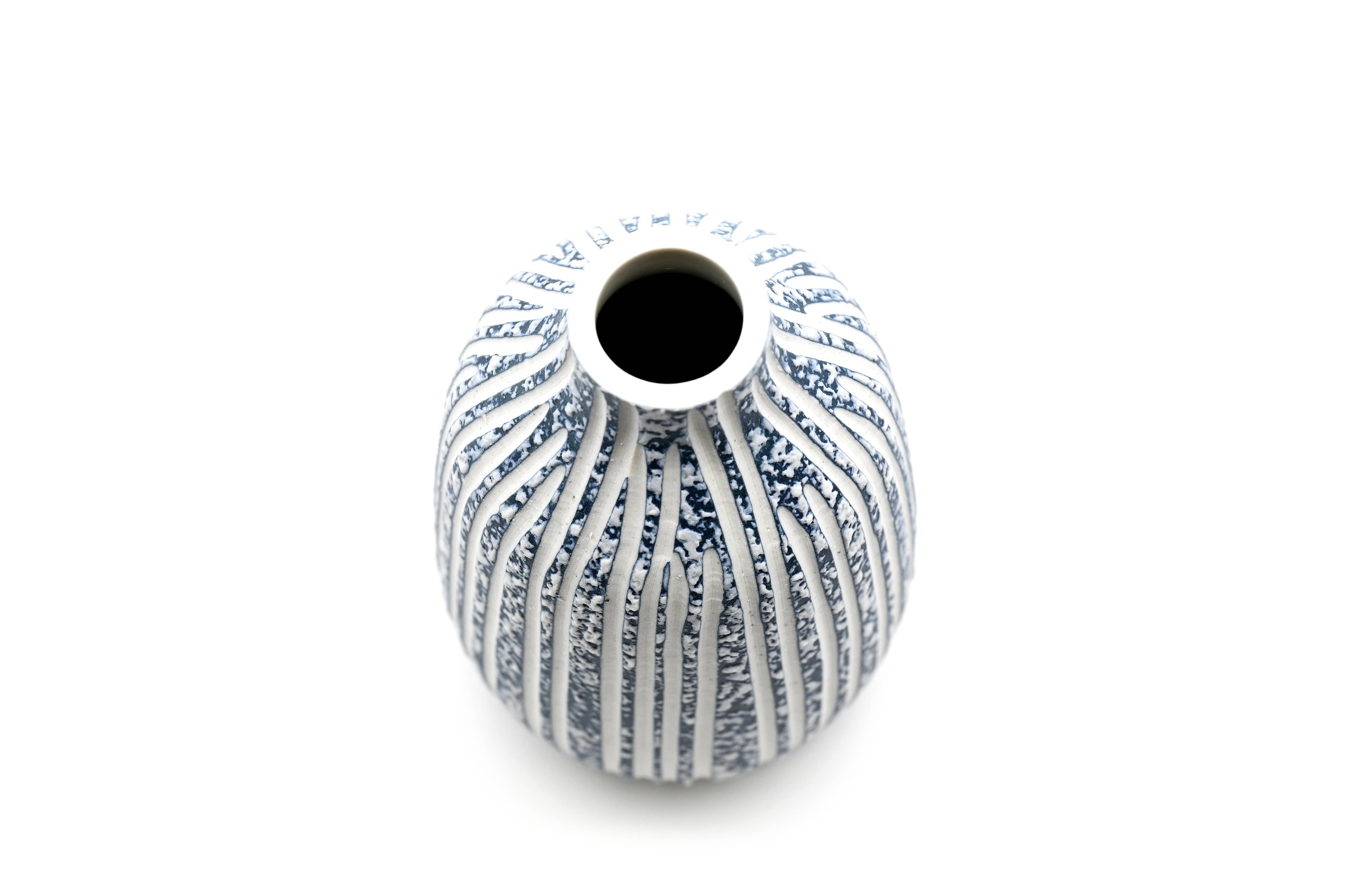 Adam Blue and White Stripe Texture Porcelain Bud Vase