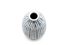 Adam Blue and White Stripe Texture Porcelain Bud Vase