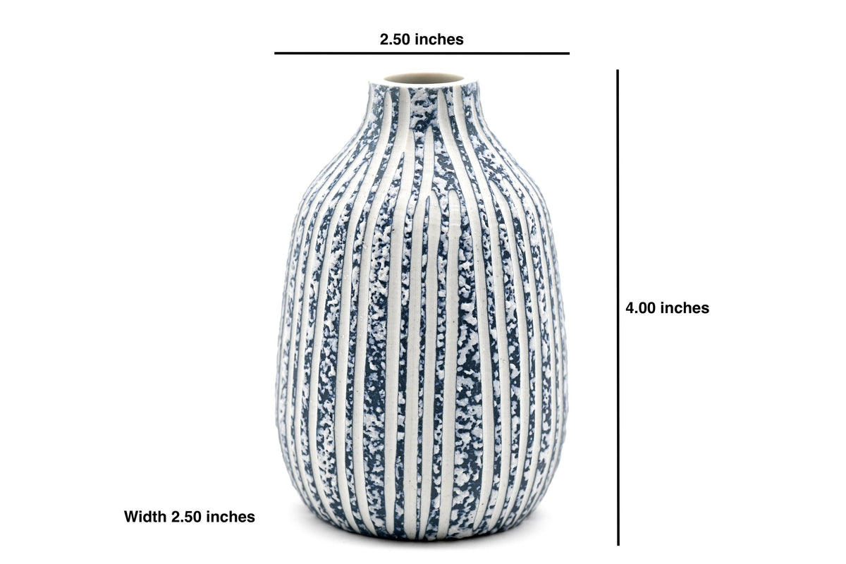 Adam Blue and White Stripe Texture Porcelain Bud Vase