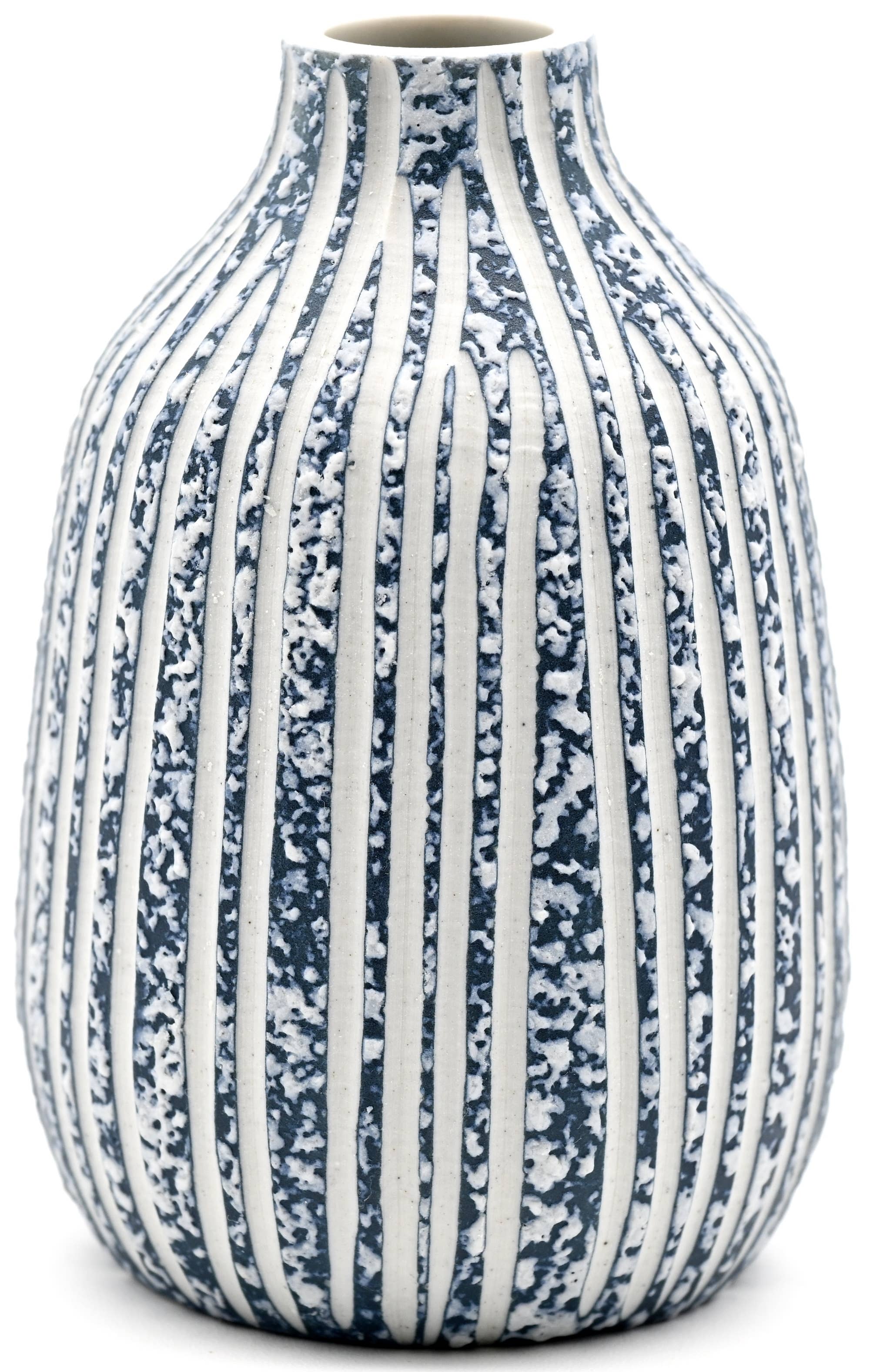 Adam Blue and White Stripe Texture Porcelain Bud Vase